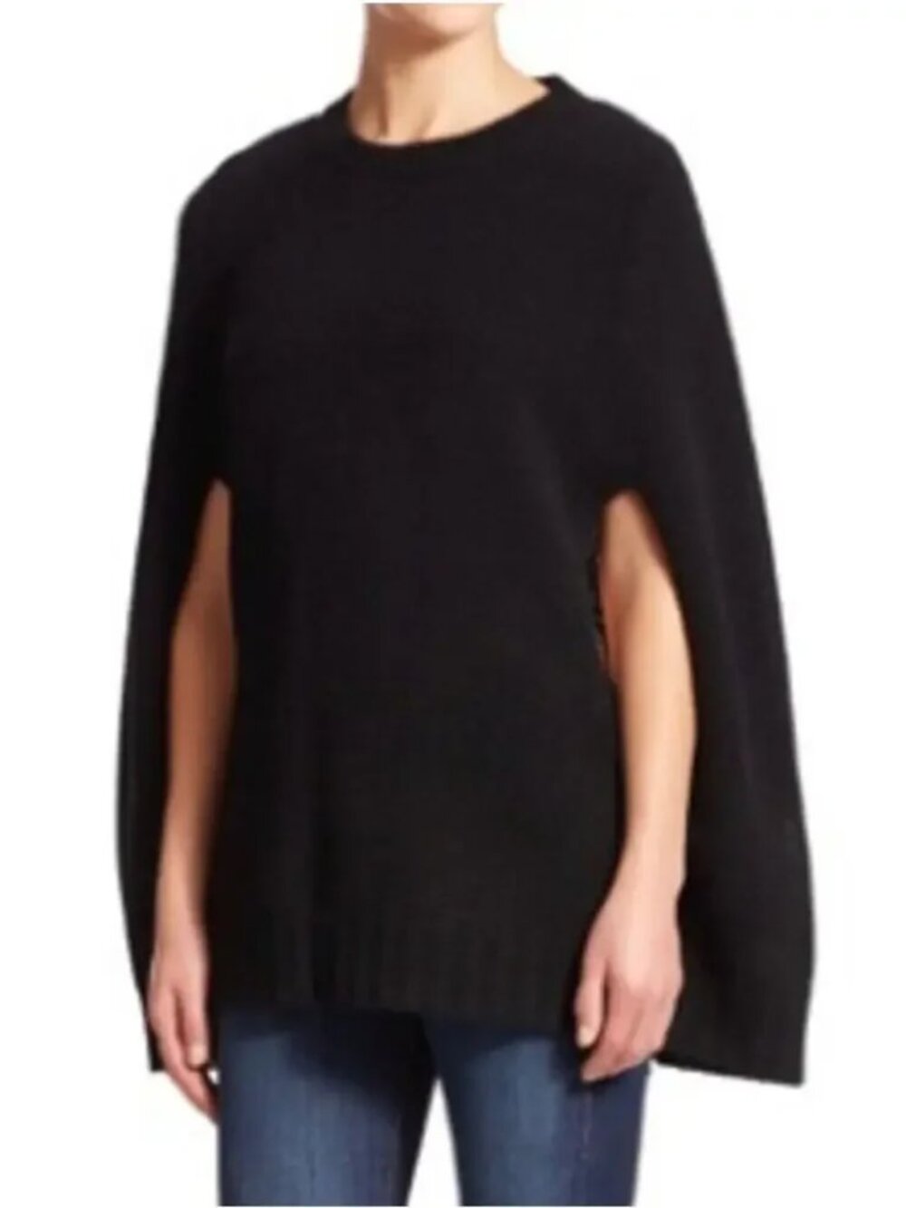 360Cashmere Wool Cashmere Blend Black Cape Poncho